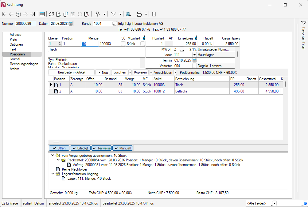 Offerte Angebot Lieferschein Auftragsbestätigung Rechnung Mahnung